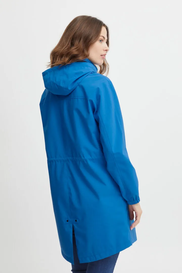 2033- Hooded Longline Jacket- Blue- Fransa