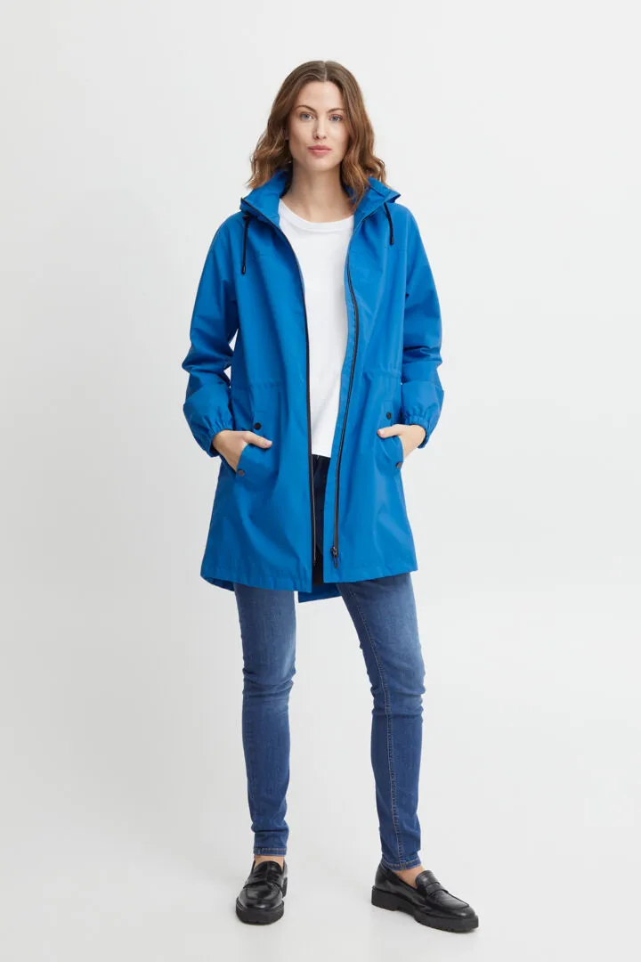 2033- Hooded Longline Jacket- Blue- Fransa