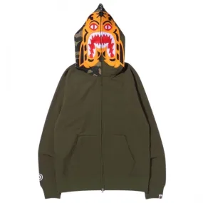 A Bathing Ape Men Tiger Full Zip Hoodie (olive / olive drab)