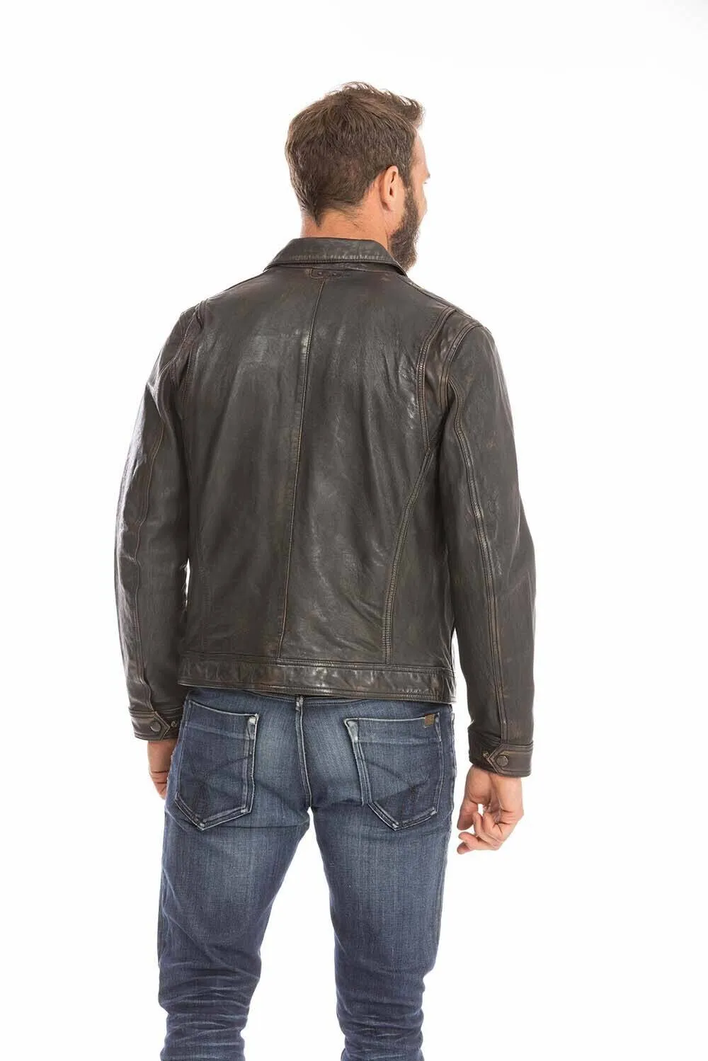 Aged black lambskin men's leather jacket 102564