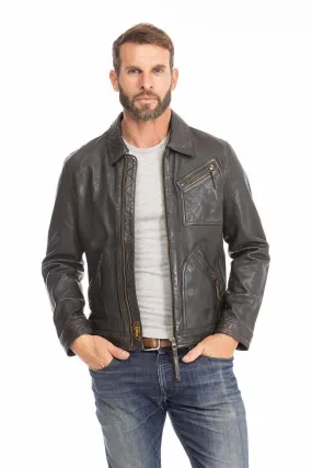 Aged black lambskin men's leather jacket 102564