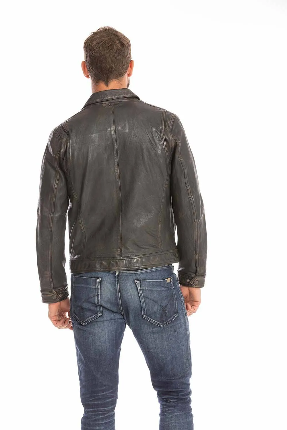 Aged black lambskin men's leather jacket 102564