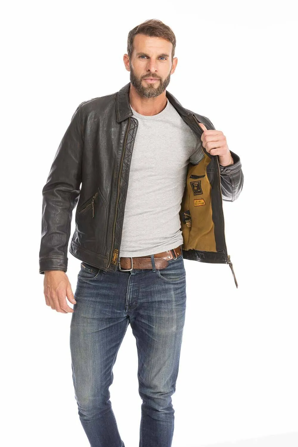 Aged black lambskin men's leather jacket 102564