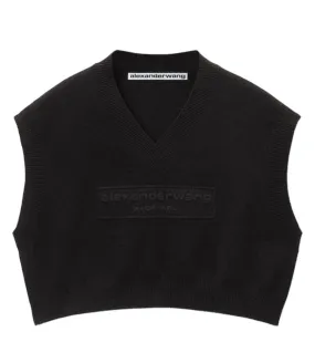 ALEXANDER WANGLOGO EMBOSSED CROPPED VEST IN SOFT CHENILLE