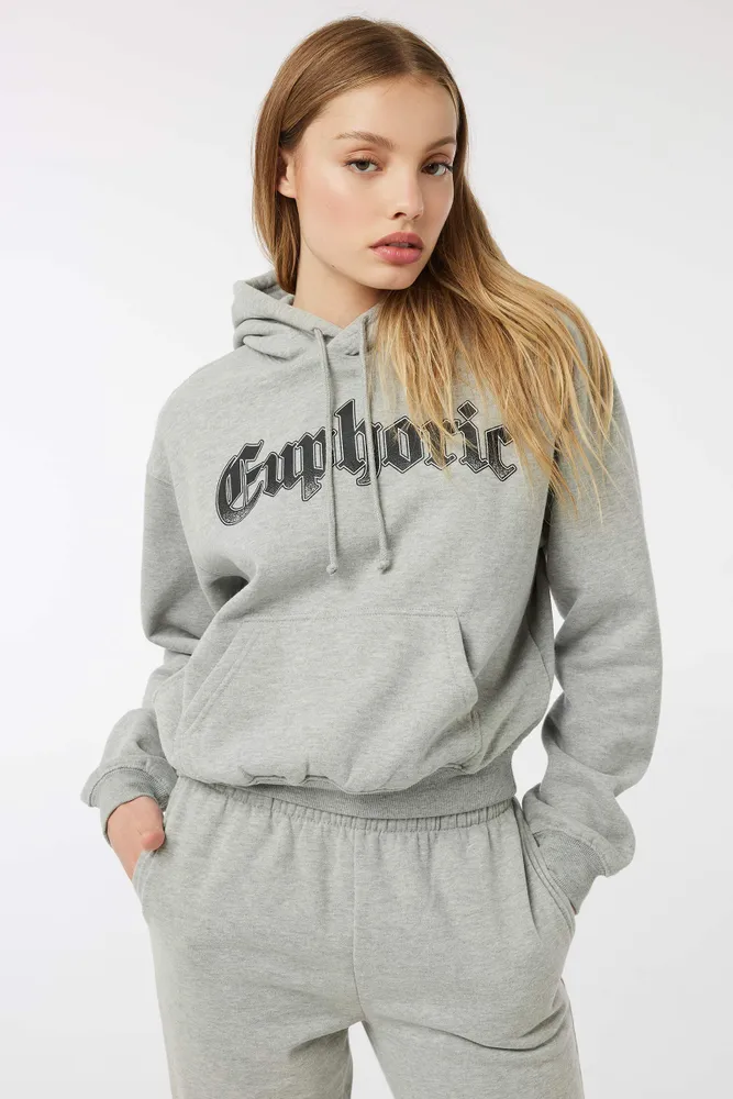 Ardene Ardene Graphic Hoodie in Light Grey | Size | Polyester/Cotton | Fleece-Lined