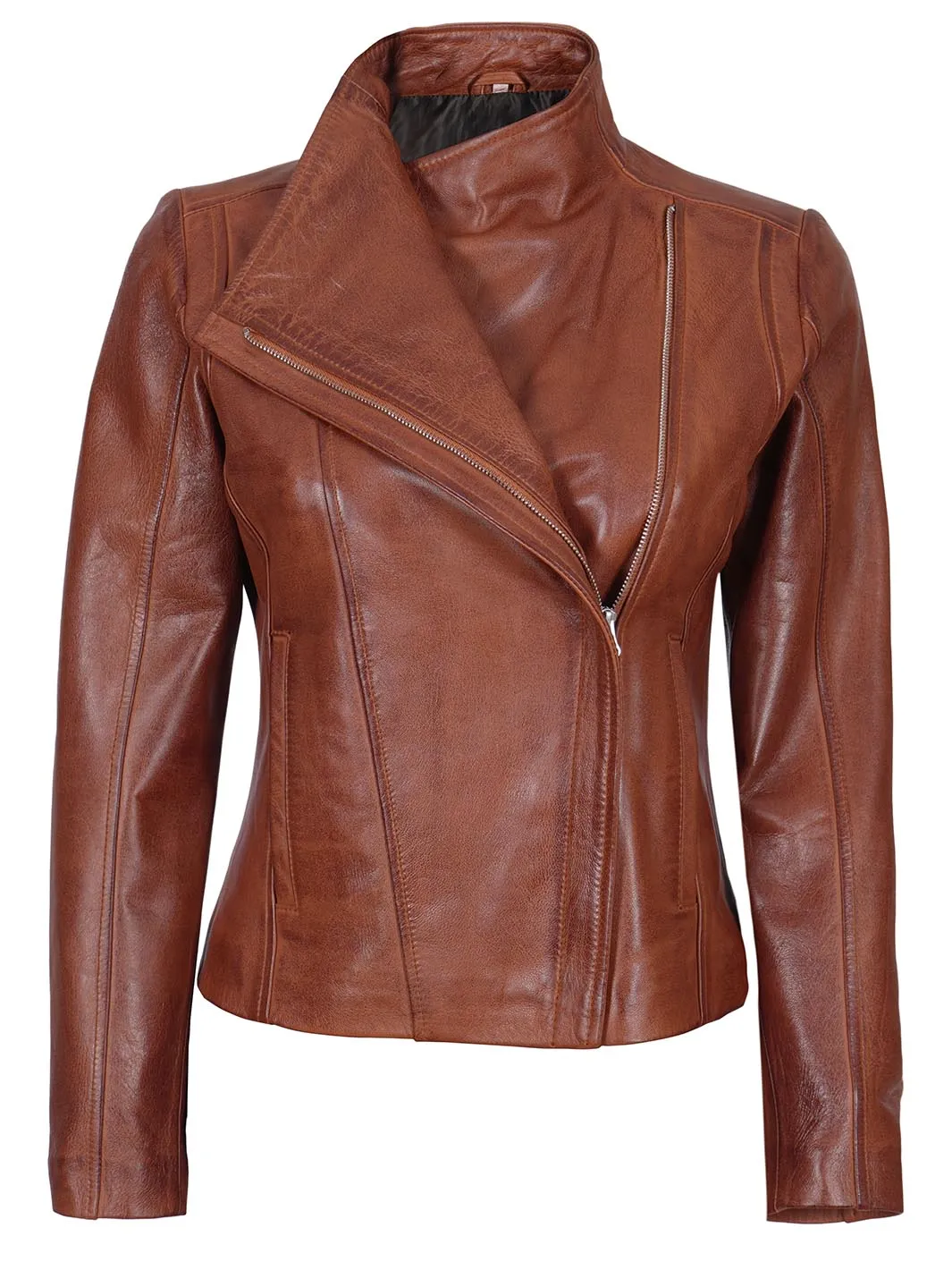 Arezzo Cognac Women Motorcycle  Leather Jacket