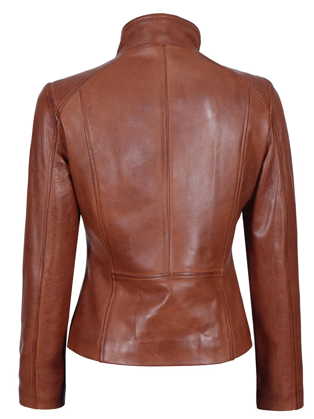 Arezzo Cognac Women Motorcycle  Leather Jacket