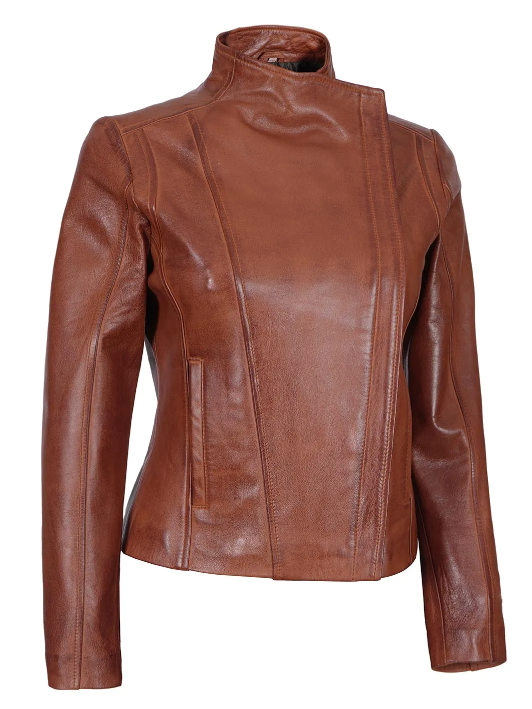 Arezzo Cognac Women Motorcycle  Leather Jacket