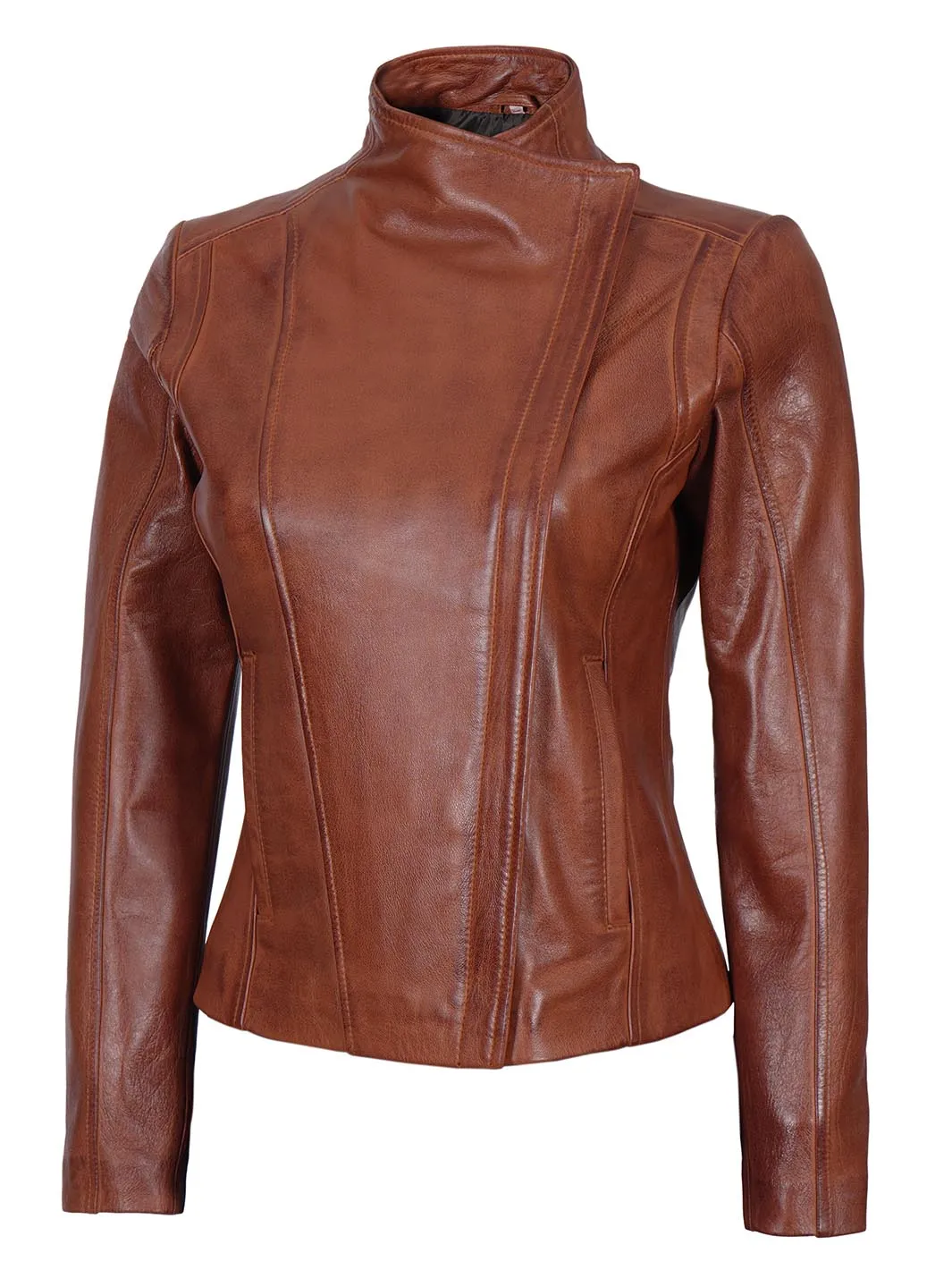 Arezzo Cognac Women Motorcycle  Leather Jacket