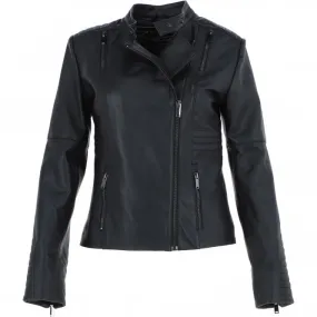 Ashwood Leather Mandarin Collar Ladies Biker Jacket - Black: AWL-2003