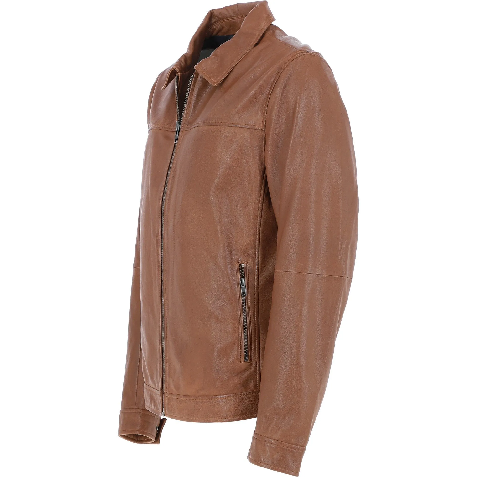 Ashwood Mens Leather Biker Jacket Cognac: AMJ-9