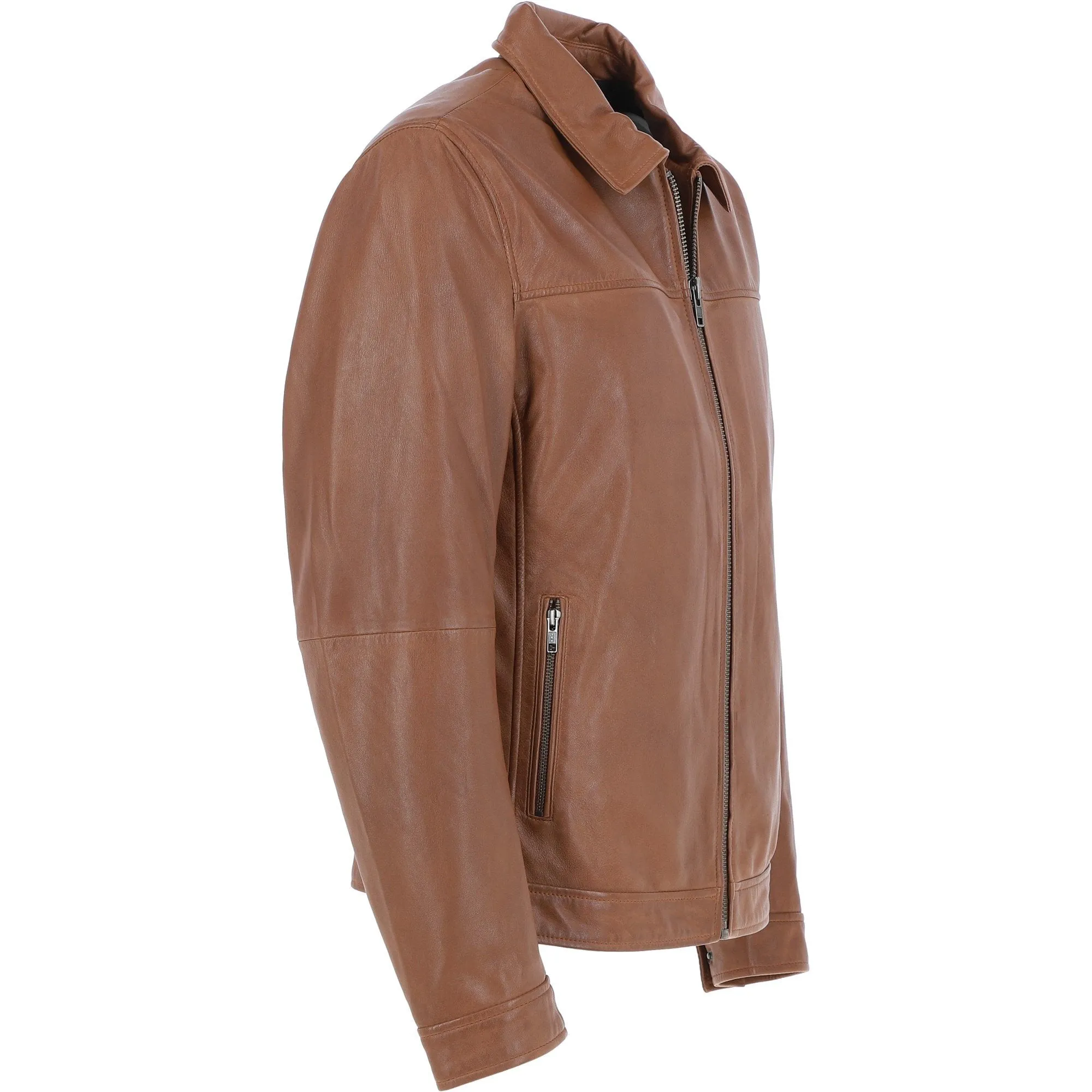 Ashwood Mens Leather Biker Jacket Cognac: AMJ-9