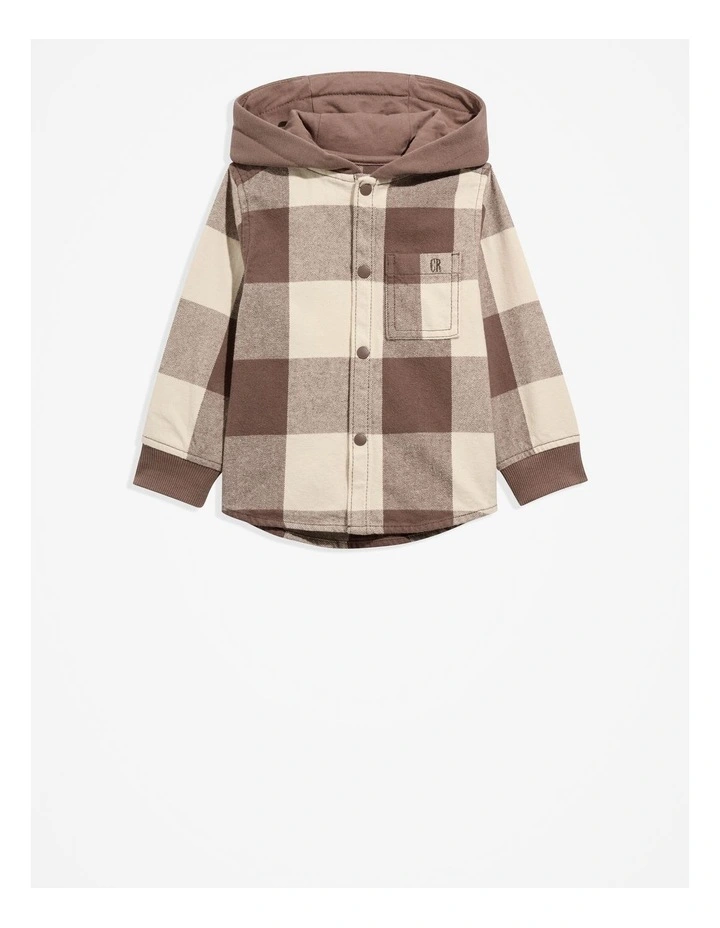 Australian Cotton Check Hooded Shirt in Chocolate