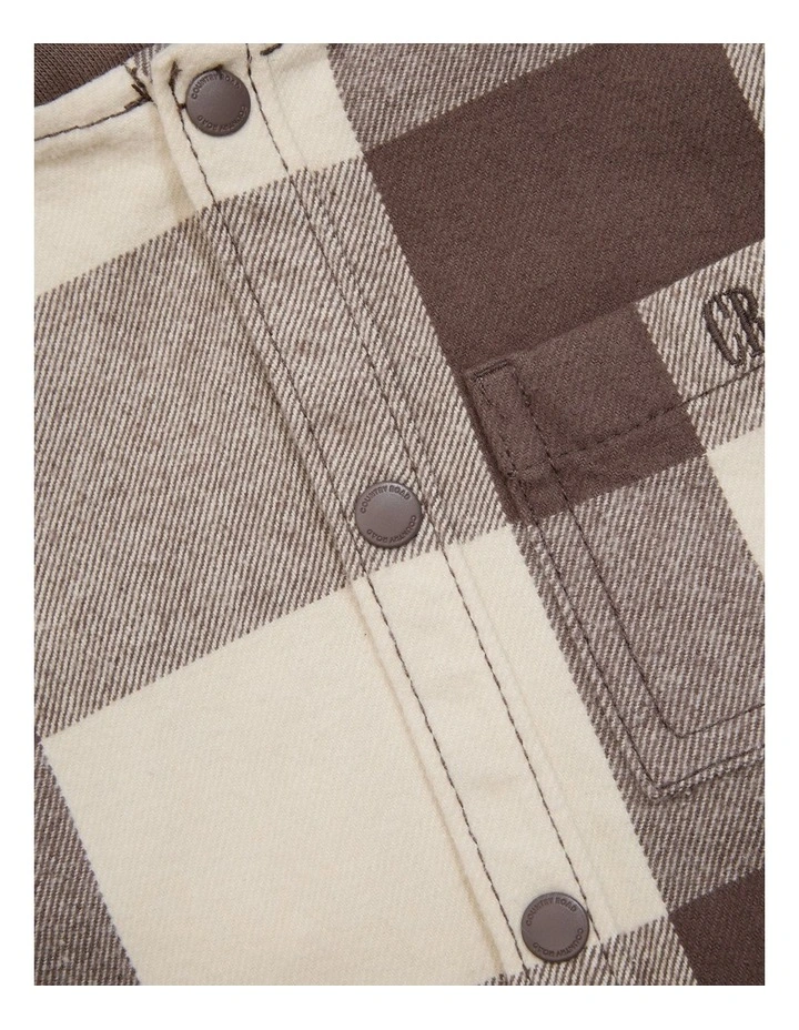 Australian Cotton Check Hooded Shirt in Chocolate