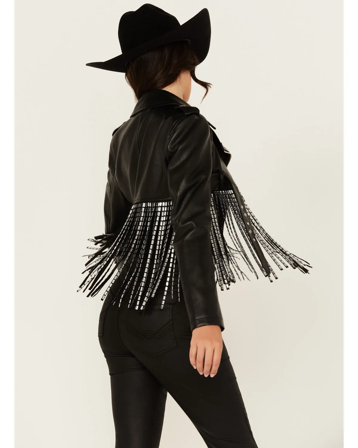 Azalea Wang Women's Jette Cropped Fringe Moto Jacket