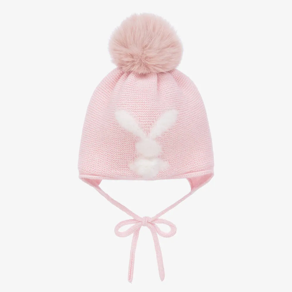 Baby Girls Pink Pom-Pom Bunny Hat