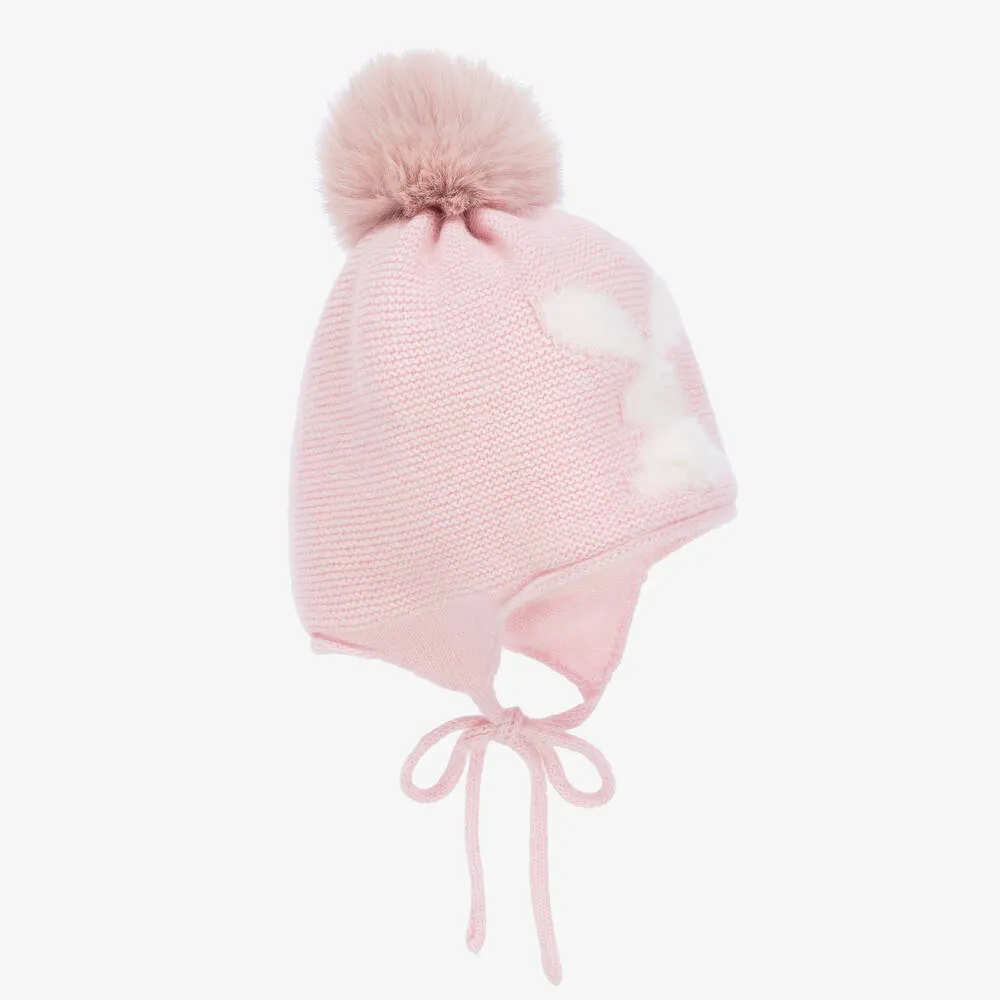 Baby Girls Pink Pom-Pom Bunny Hat