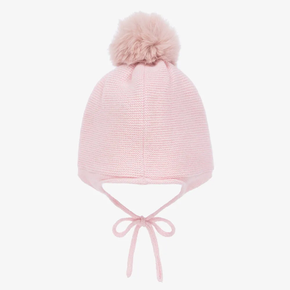 Baby Girls Pink Pom-Pom Bunny Hat