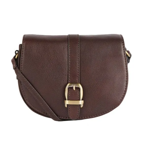 Barbour Laire Leather Saddle Bag Dark Brown