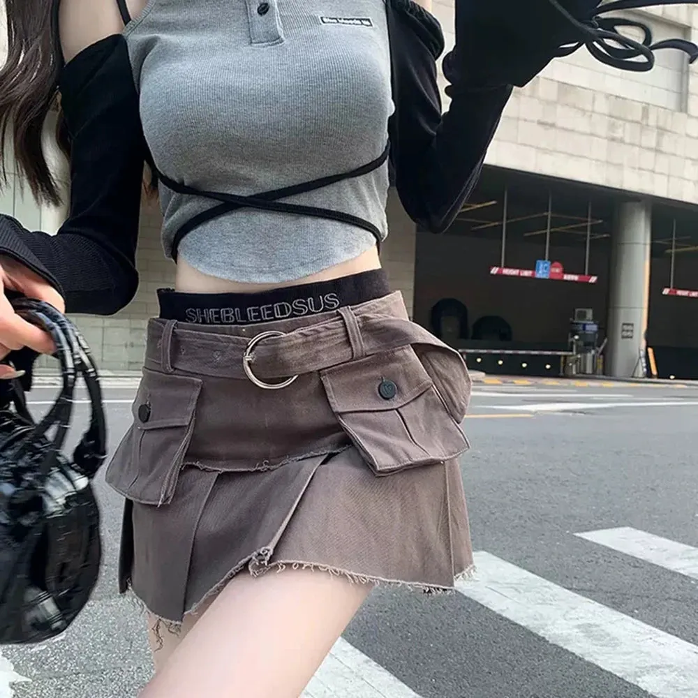 Belt Cargo Denim Skirt