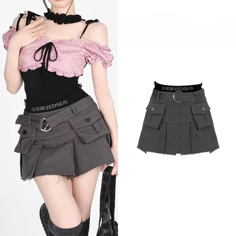 Belt Cargo Denim Skirt