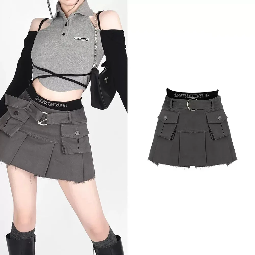 Belt Cargo Denim Skirt