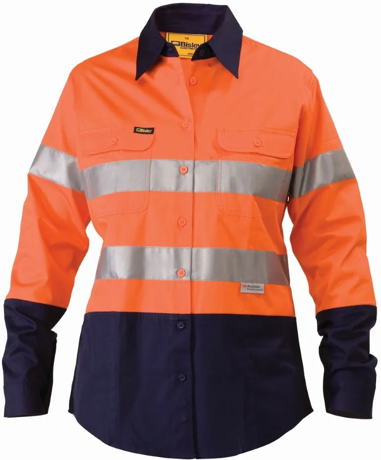 Bisley Workwear - Shirt - Womens - Long Sleeve - 3M Taped - Lightweight - Hi-Vis - 2 Tone - Vented - Orange/Navy - BL6896_TT02_8