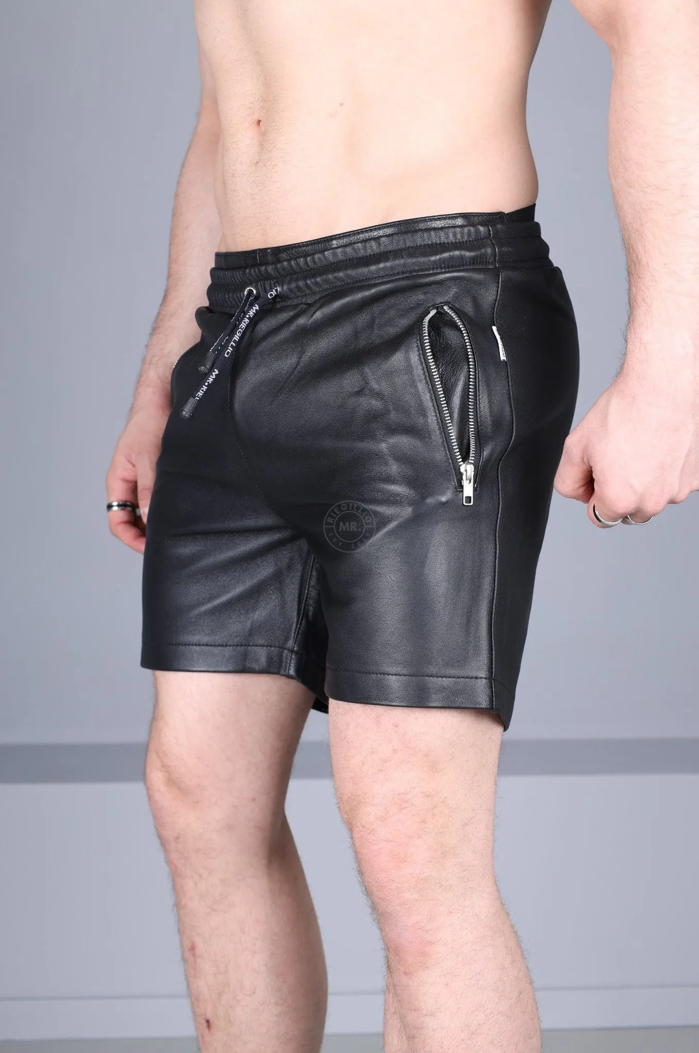 Black Leather Track Short