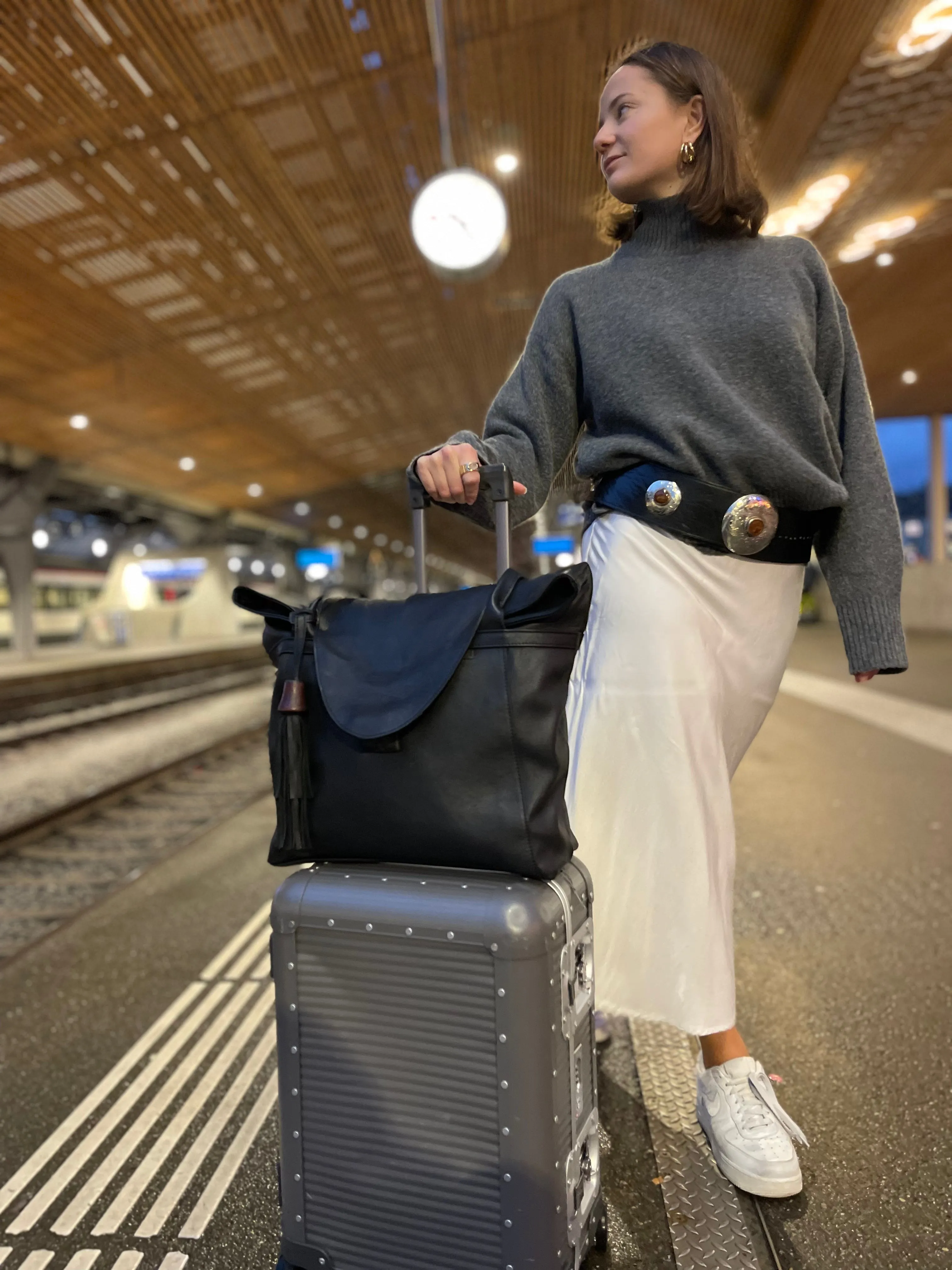 Black Leather XL Shopper Bag