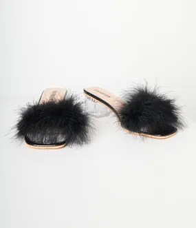 Black Marabou Feather Slipper Heels