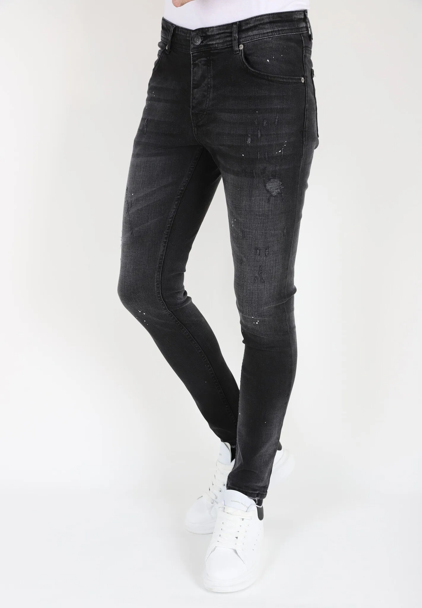  Black Slim Fit Stretch Jeans Men with Holes  |