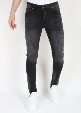  Black Slim Fit Stretch Jeans Men with Holes  |