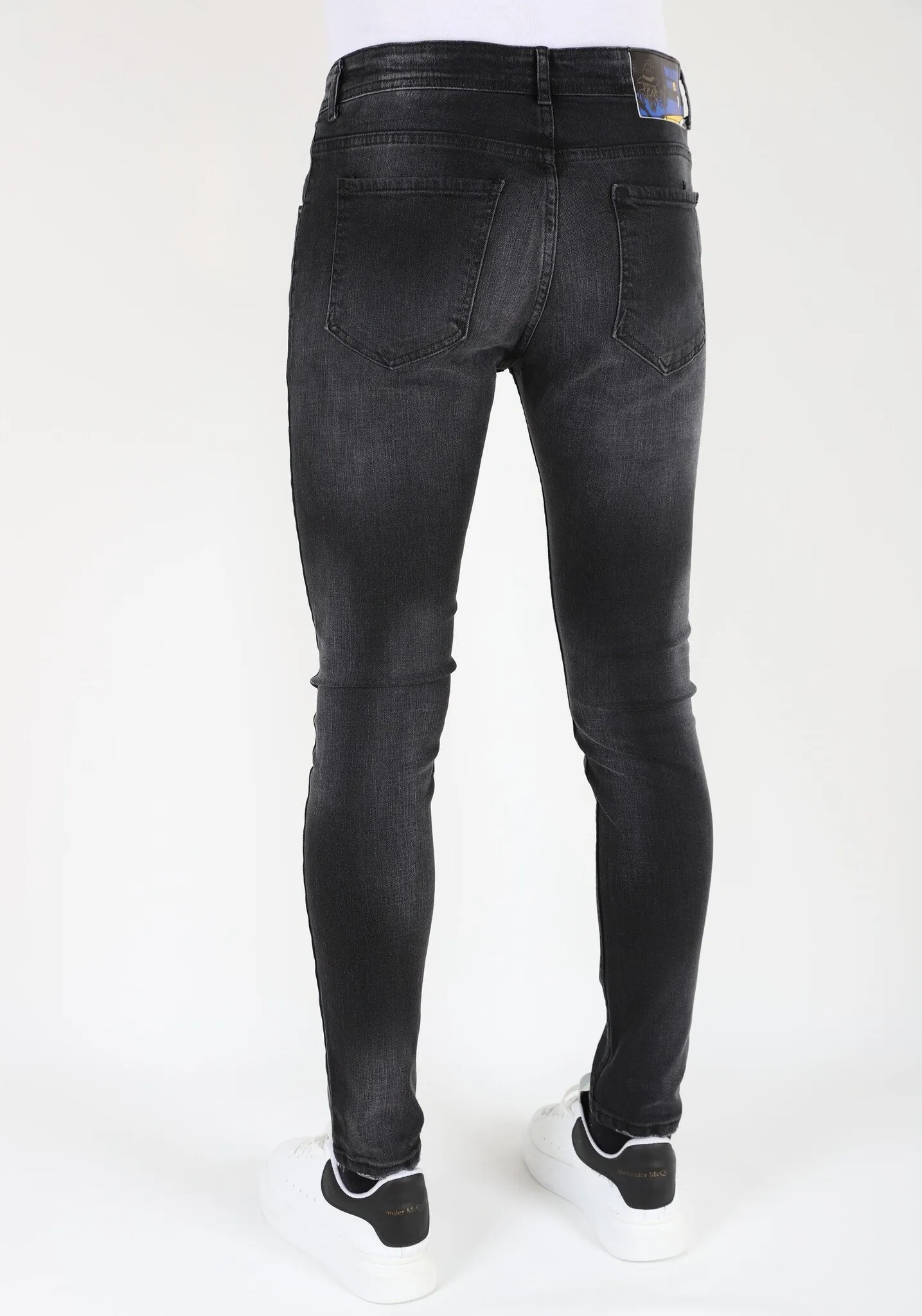  Black Slim Fit Stretch Jeans Men with Holes  |