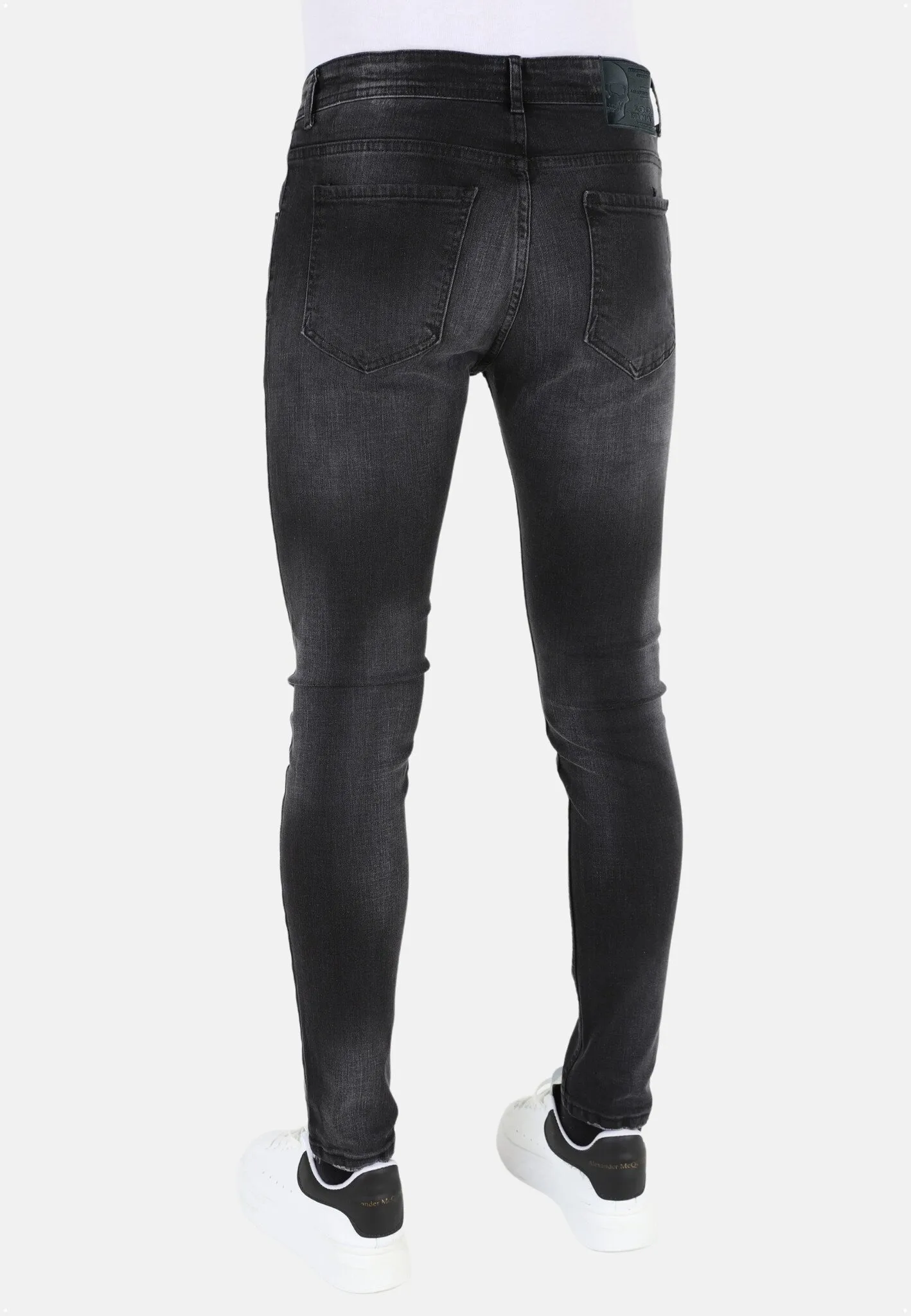  Black Slim Fit Stretch Jeans Men with Holes  |