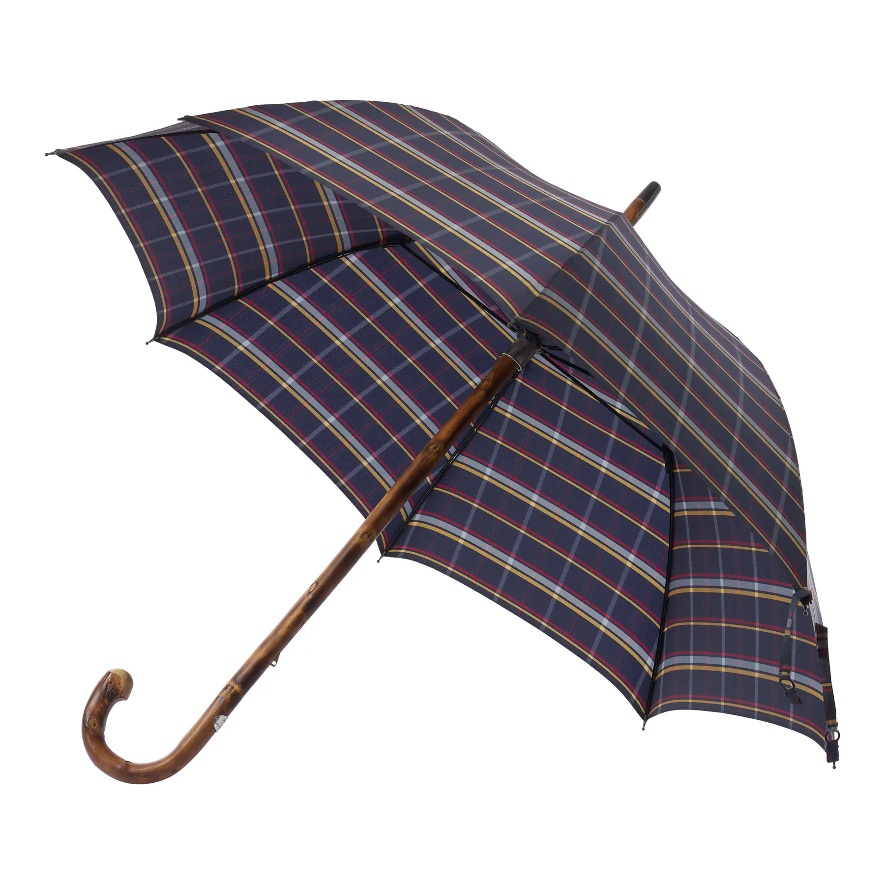  Bontoni Chestnut Wood-Handle Checked Umbrella in Blue