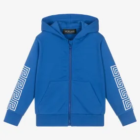 Boys Blue Cotton Hooded Zip-Up Top