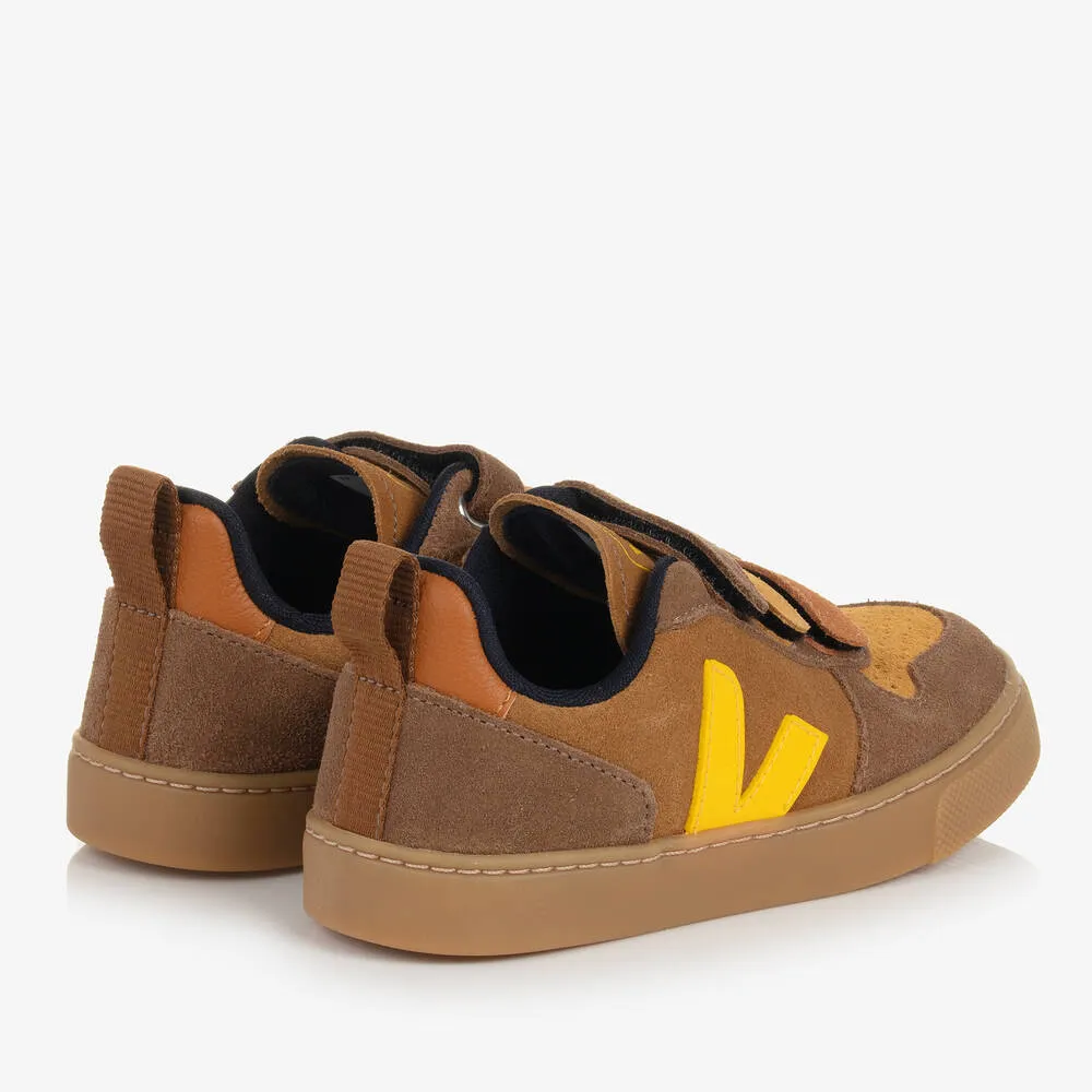 Boys Brown & Yellow Suede Leather V-10 Trainers