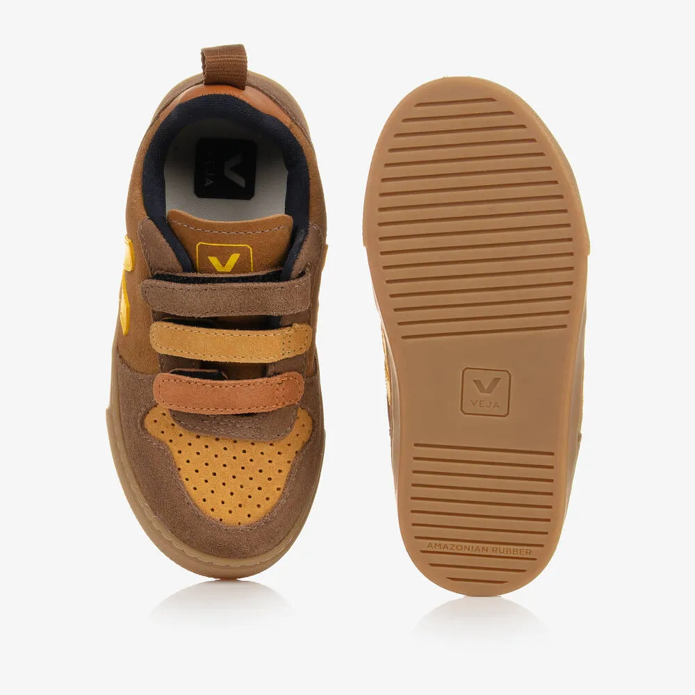 Boys Brown & Yellow Suede Leather V-10 Trainers