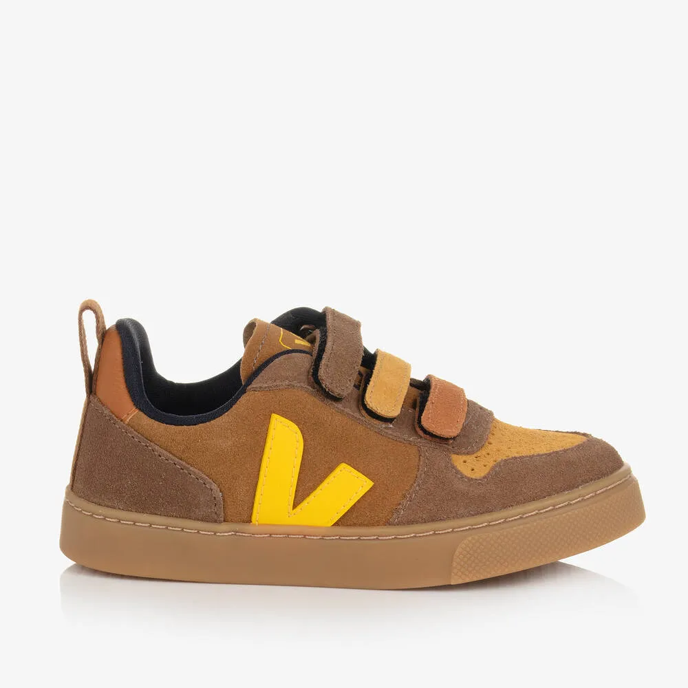 Boys Brown & Yellow Suede Leather V-10 Trainers