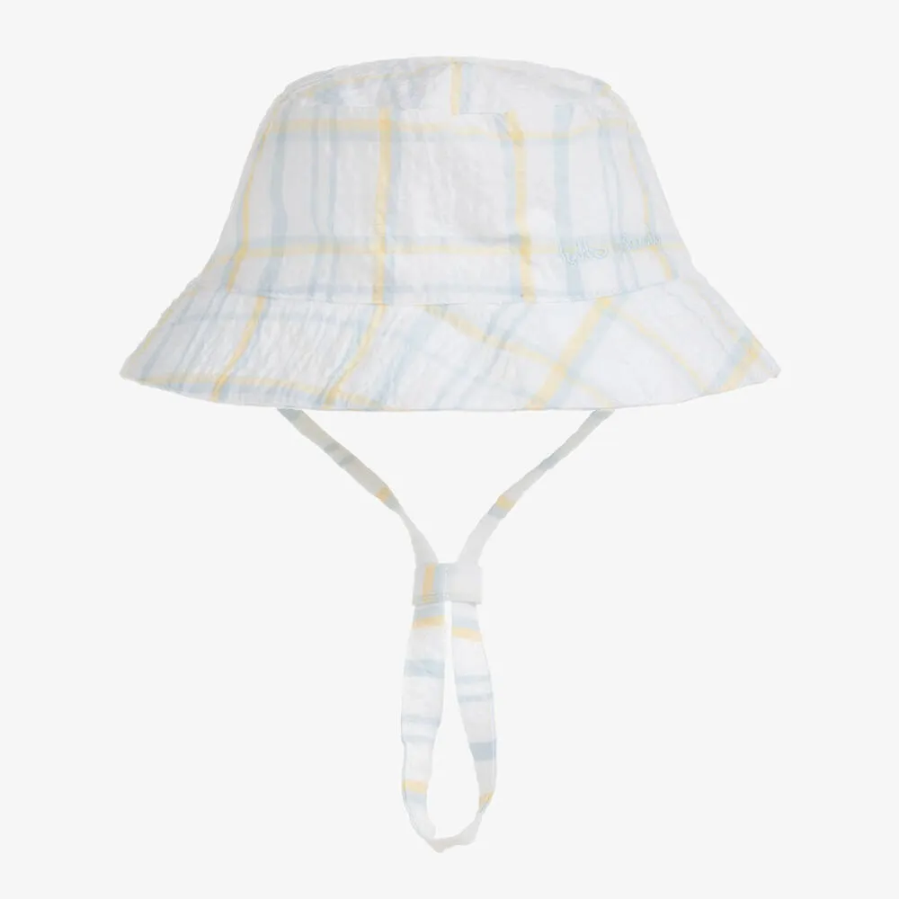 Boys White & Blue Cotton Check Hat