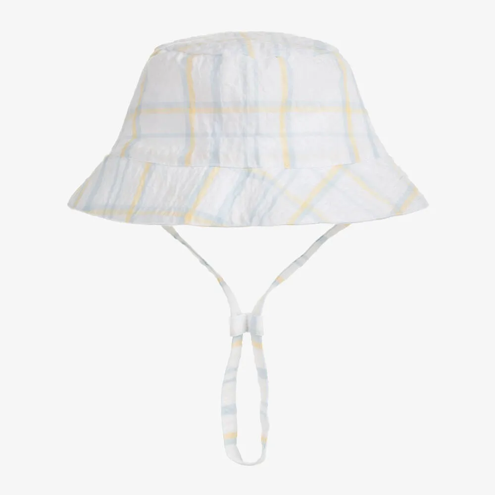 Boys White & Blue Cotton Check Hat