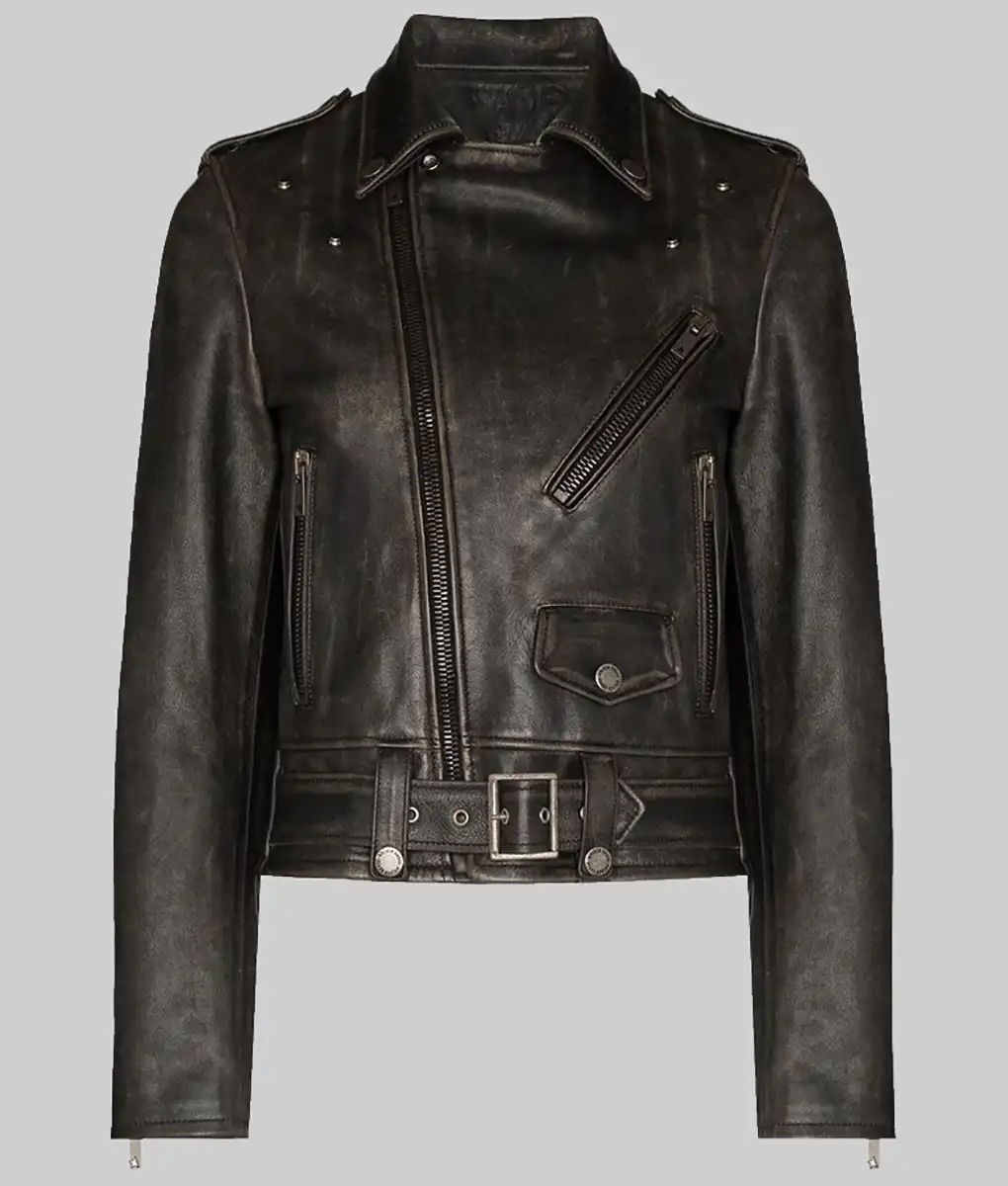 Brad Pitt Distressed Brown Leather Biker Jacket | TLC UK