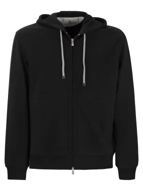 Brunello Cucinelli    Brunello Cucinelli Techno Cotton Interlock Zip Front Hooded Sweatshirt