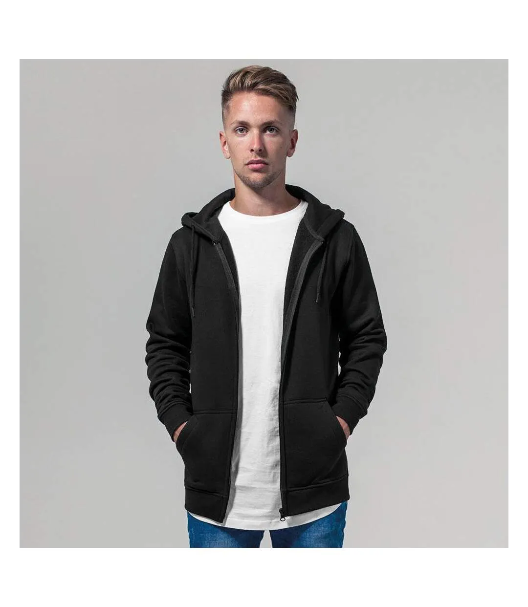 Build Your Brand Mens Heavy Zip Up Hoodie (Charcoal) - UTRW5680