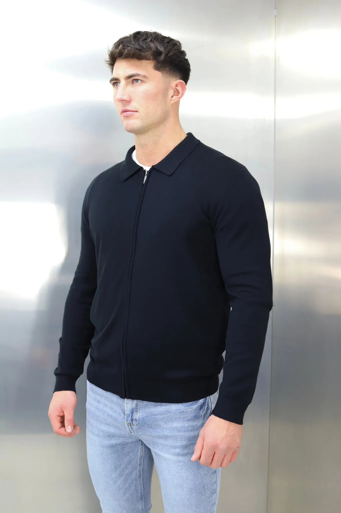 Capo Egyptian Cotton Full Zip Jacket - Black