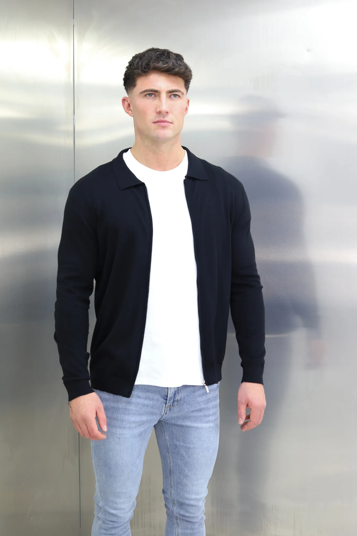 Capo Egyptian Cotton Full Zip Jacket - Black