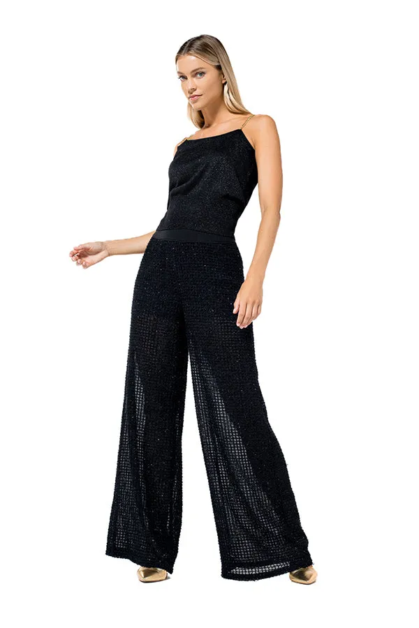 Caroline Biss SEMI SHEER LUREX LOOSE WIDE TROUSERS