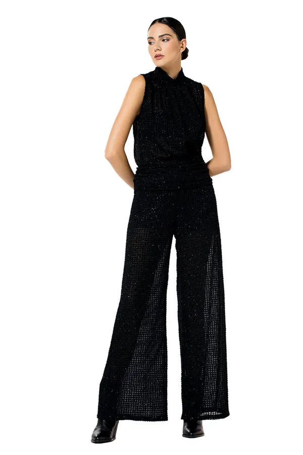 Caroline Biss SEMI SHEER LUREX LOOSE WIDE TROUSERS