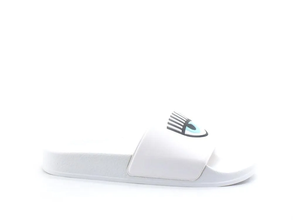 CHIARA FERRAGNI Ciabatta Slipper Eyelike Rubber Bianco White CF2955-009