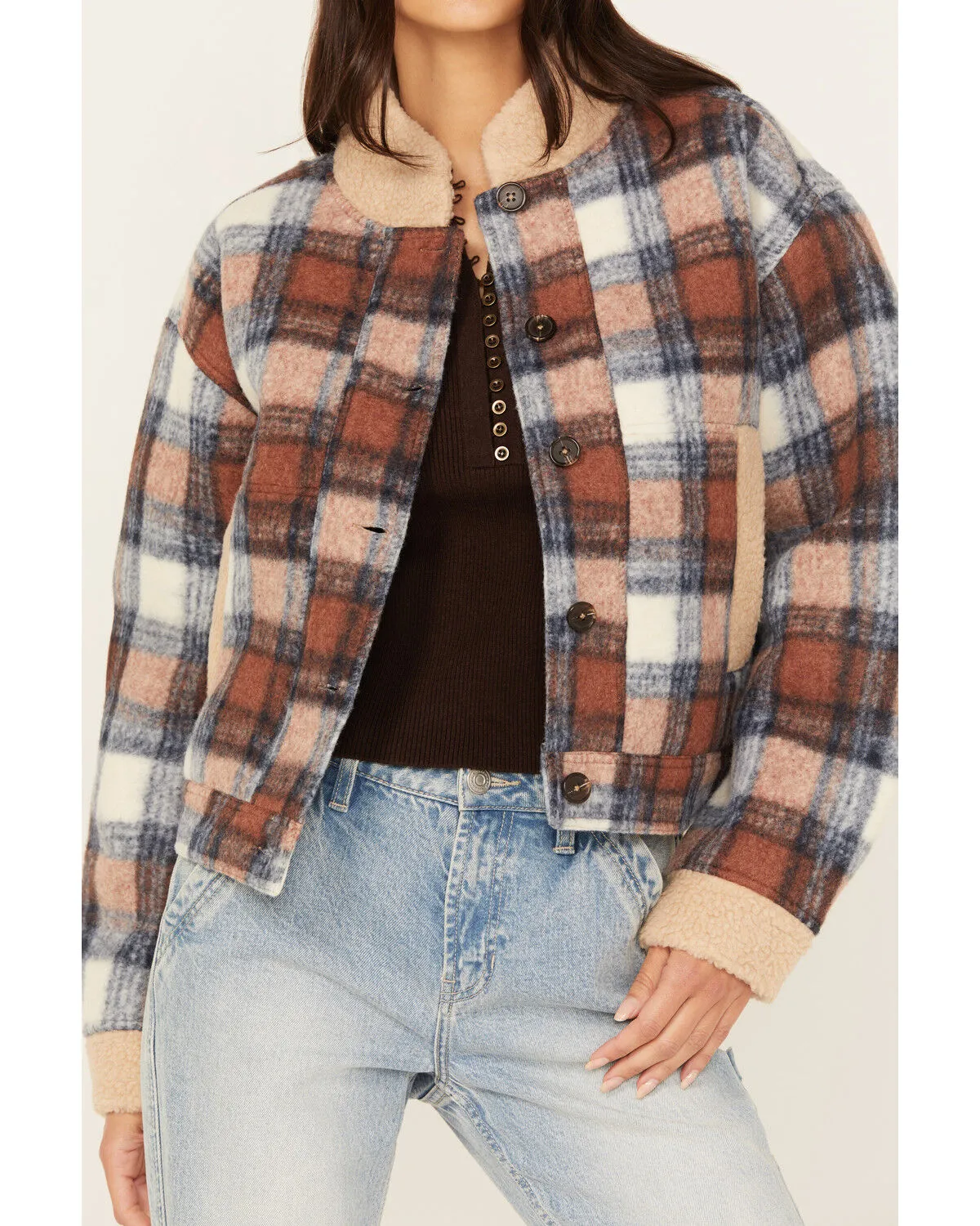 Cleo + Wolf Women's Cropped Plaid Print Jacket